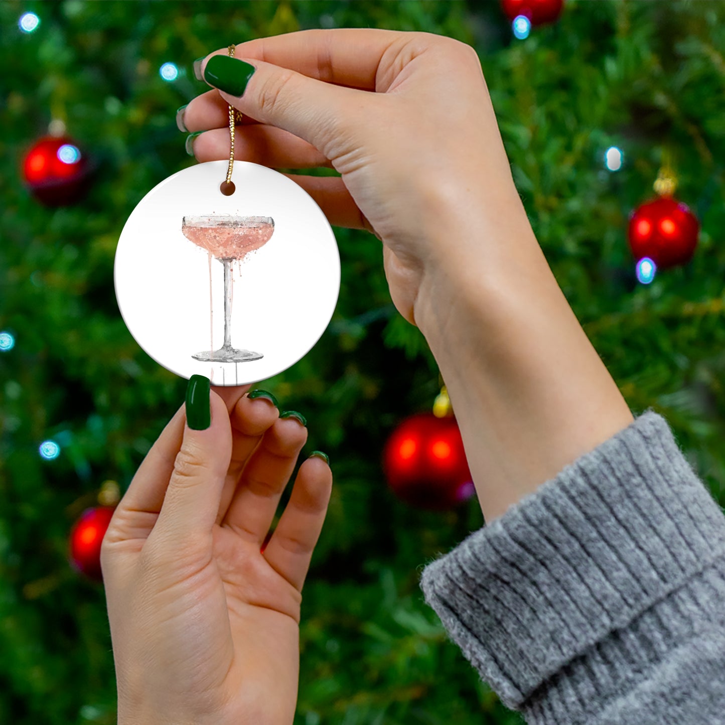 Champagne Sips Ceramic Ornament